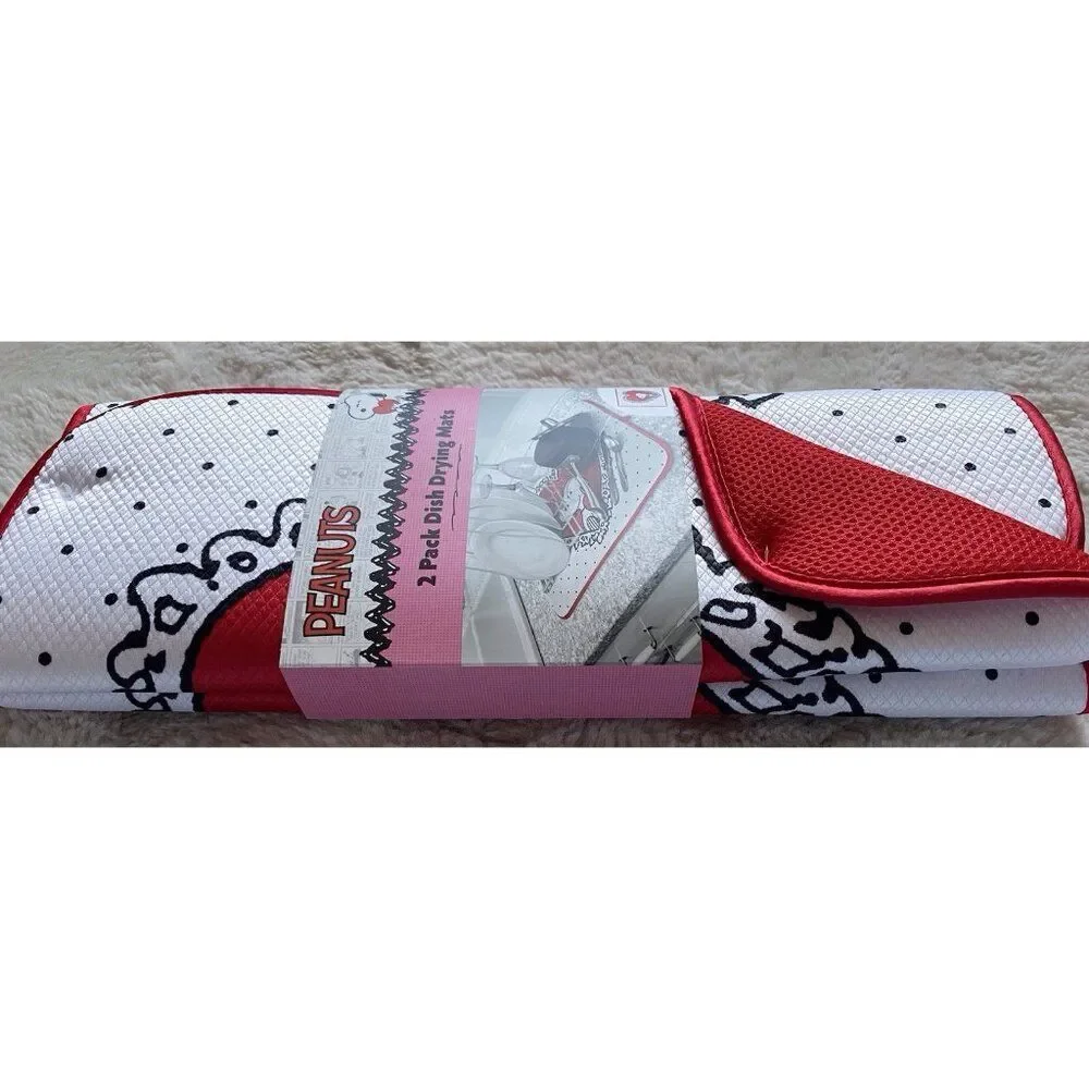 2 Pack Peanuts Snoopy‎ Valentines Heart Kitchen Dish Drying Mats 16” X 18” NEW